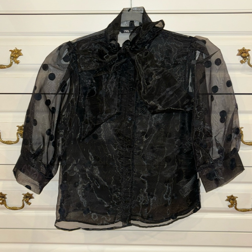Zara black polka dot chiffon bow